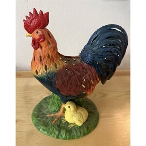 VTG PARTYLITE ROOSTER & CHICKS Ceramic Tea Lite Candle Holder  Cottage Core